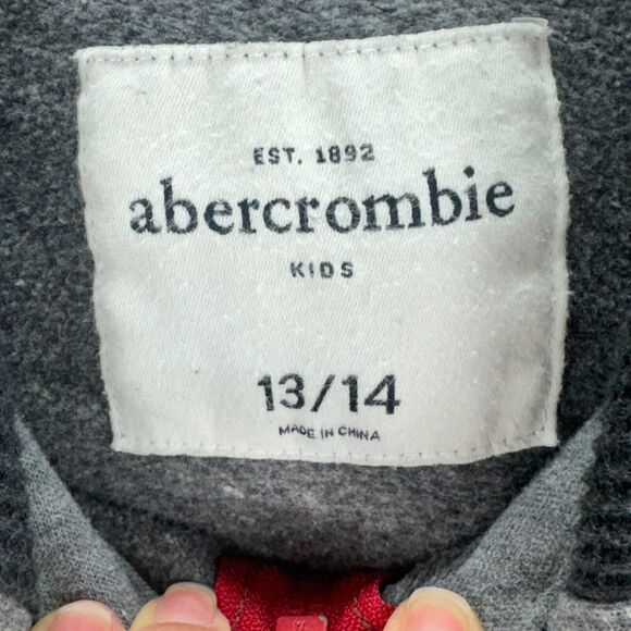 Abercrombie & Fitch Hooded Sweatshirt Kids 13/14 Gray Zip Up Pockets Embroidered - Picture 4 of 9